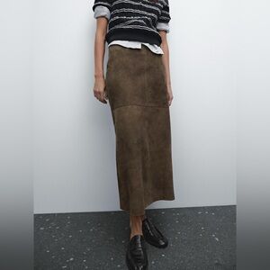 Massimo Dutti Straight fit suede leather skirt | Brown | S | NWT